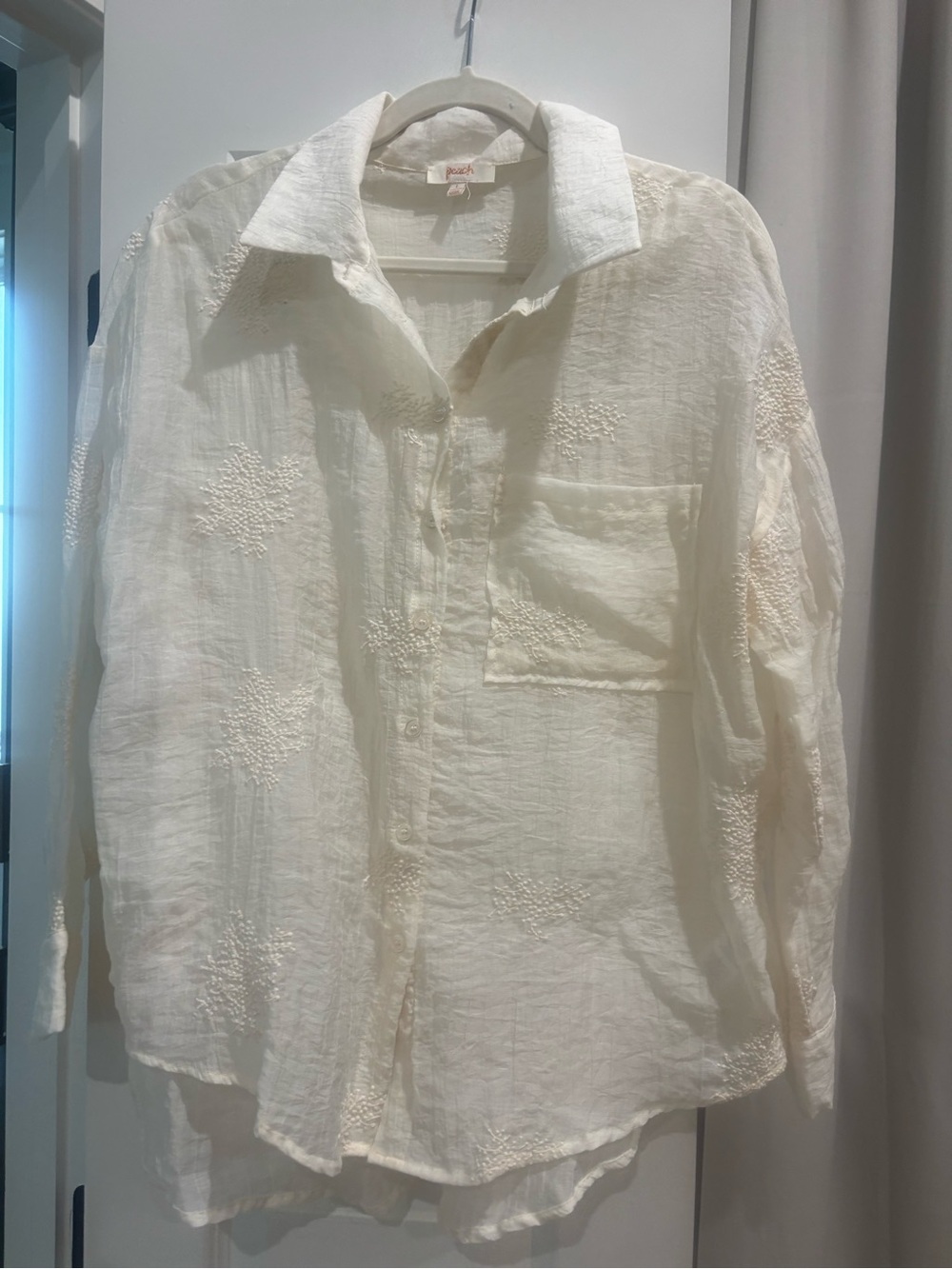 Lightweight Embroidered Button-Down Shirt in Cream